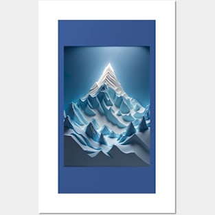 Super Minimalistic Paper quill Carving of cool ethereal Mount Everest with only shades of blue ! Posters and Art